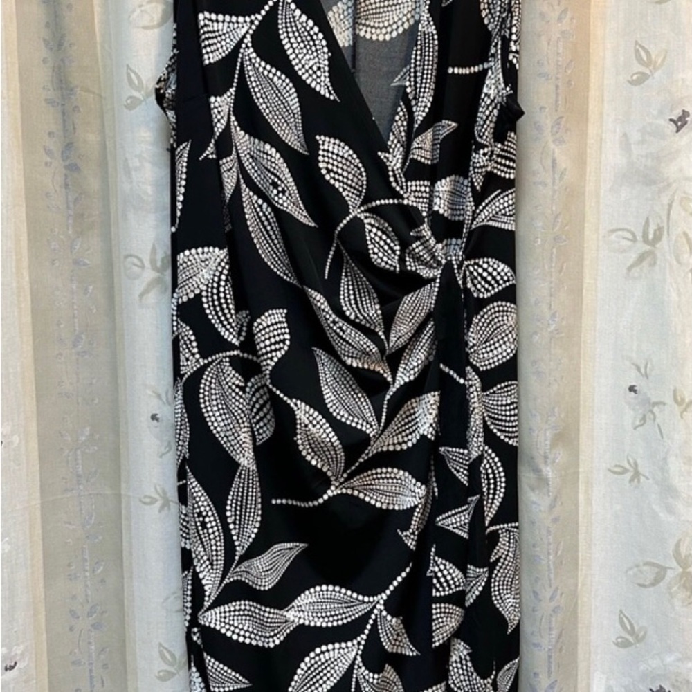 Lane Bryant Black and White Faux Wrap Midi Dress